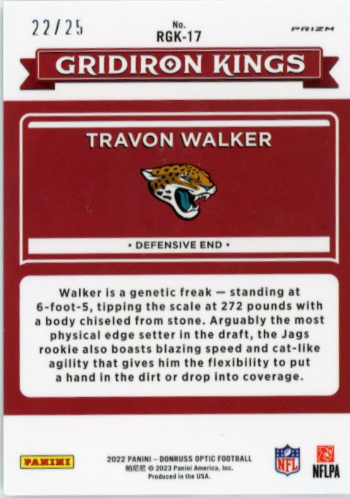 2022 Panini Donruss Optic Travon Walker Gridiron Kings RC # RGK-17 - Purple #/25 Jaguars