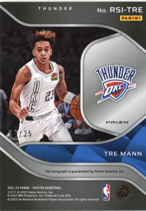 2021/22 Panini Spectra Tre Mann Radiant # RSI-TRE - Autograph #/25 Thunder