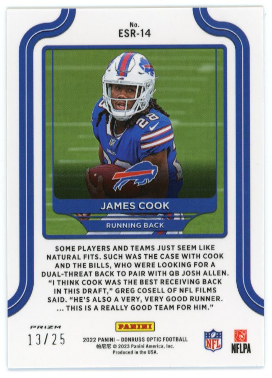 2022 Panini Donruss Optic James Cook Elite Series #ESR-14 - Black Pandora #/25 Bills