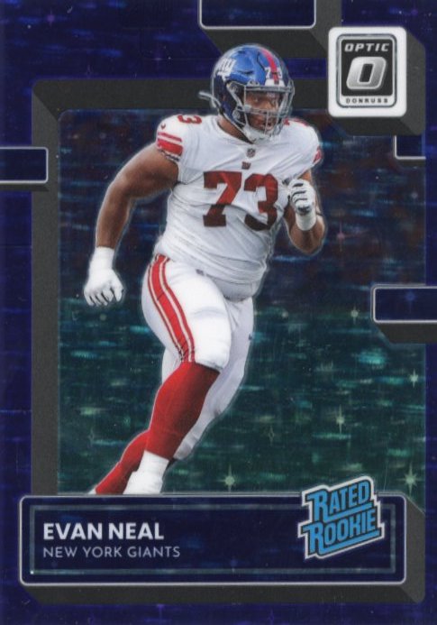 2022 Panini Donruss Optic Evan Neal Rated Rookie #251 - Purple Stars #/15 Giants