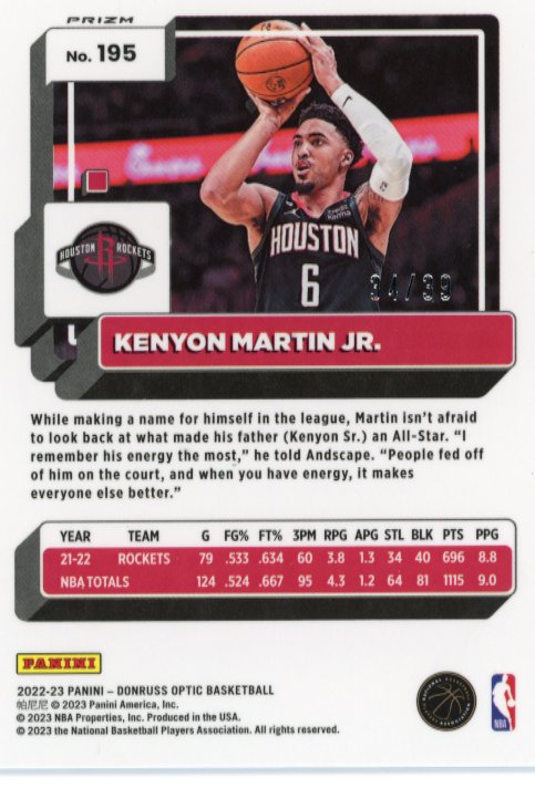 2022/23 Panini Donruss Optic Kenyon Martin Jr. #195 - Black Velocity #/39 Rockets