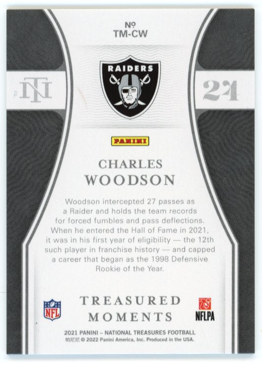 2021 Panini National Treasures Charles Woodson Treasured Moments #TM-CW - #/99 Raiders