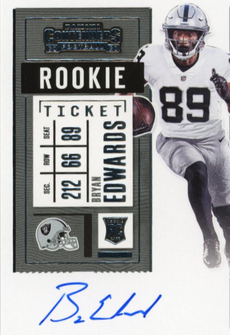 2020 Panini Contenders Bryan Edwards Rookie Ticket RC #130 - Autograph Raiders