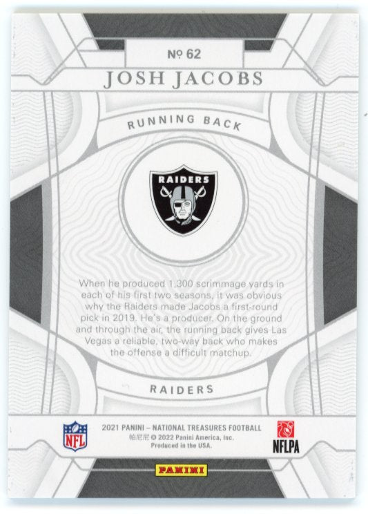 2021 Panini National Treasures Josh Jacobs #62 - Purple #/49 Raiders