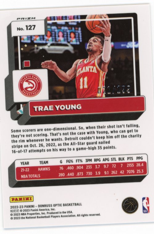 2022/23 Panini Donruss Optic Trae Young #127 - Orange #/199 Hawks