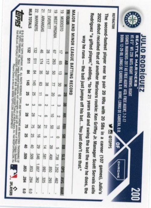 2023 Topps Chrome Julio Rodriguez #200 - Silver Mariners