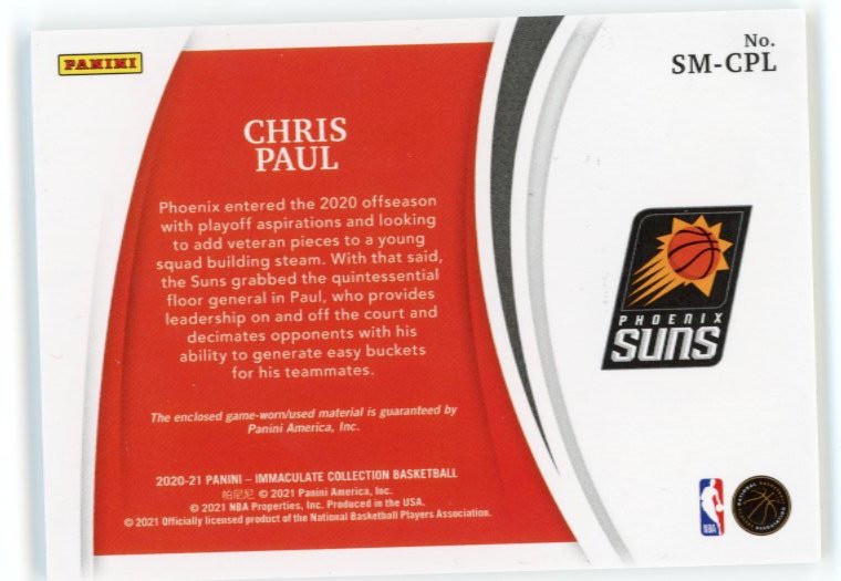 2020/21 Panini Immaculate Collection Chris Paul Standout Memorabilia #SM-CPL - Relic #/49 Suns