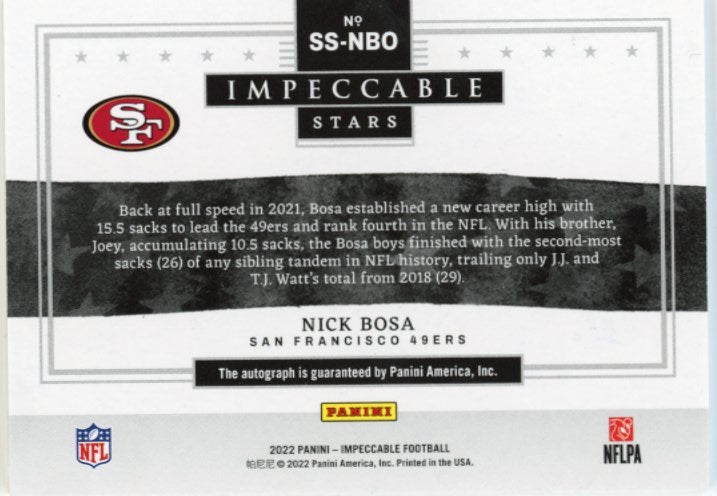 2022 Panini Impeccable Nick Bosa Impeccable Stars #SS-NBO - Autograph #/75 49ers