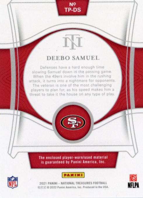 2021 Panini National Treasures Deebo Samuel Treasured Patches #TP-DS - Relic #/99 49ers