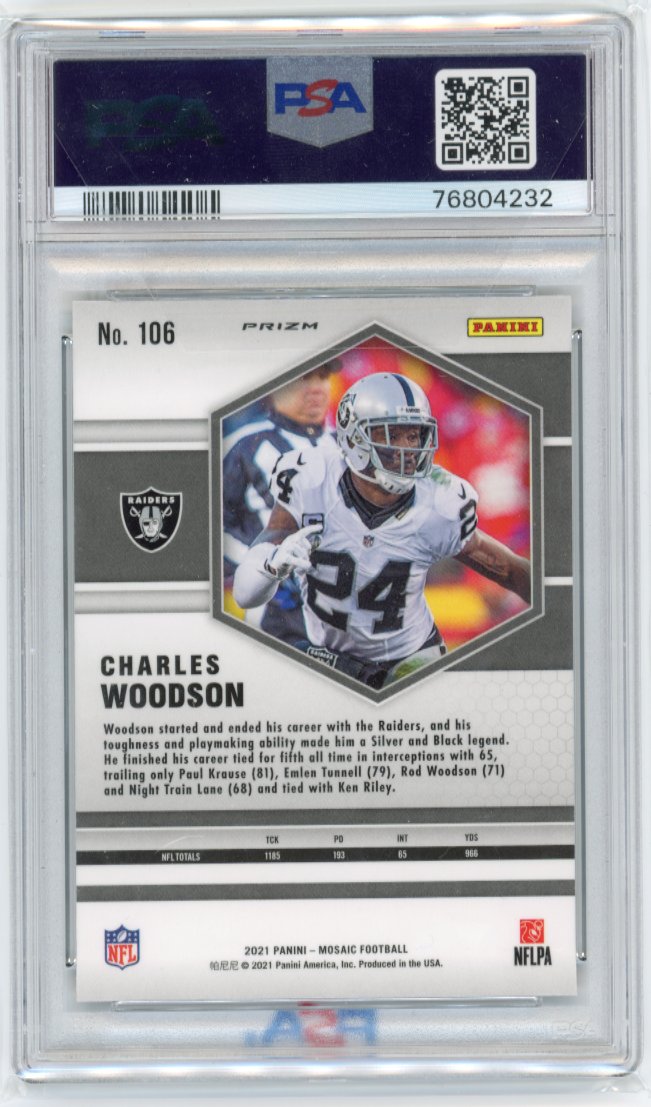 2021 Panini Mosaic Charles Woodson #106 - Peacock PSA 10 Raiders
