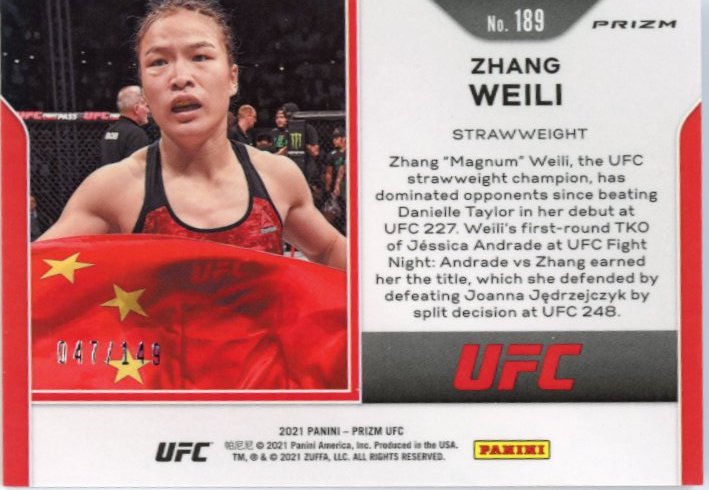2021 Panini Prizm UFC Zhang Weili #189 - Purple #/149