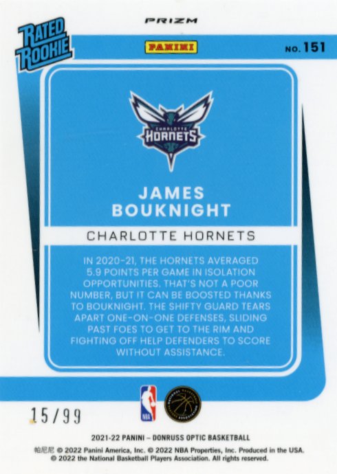 2021/22 Panini Donruss Optic James Bouknight Rated Rookie #151 - Red #/99 Hornets