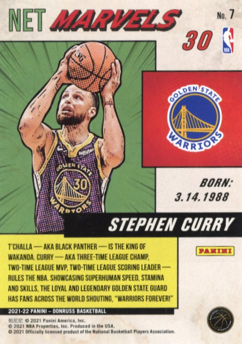 2021/22 Panini Donruss Stephen Curry Marvels #7 - Warriors