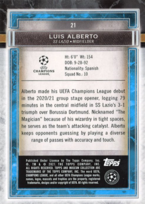 2021 Topps Museum Collection Luis Alberto #21 - Gold #/50 SS Lazio