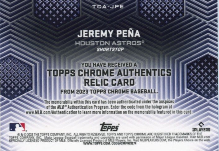 2023 Topps Chrome Jeremy Pena Authentics #TCA-JPE - Relic Astros