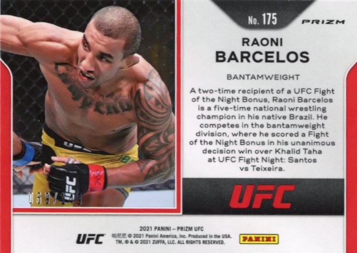 2021 Panini Prizm UFC Raoni Barcelos RC #175 - #/149 Purple
