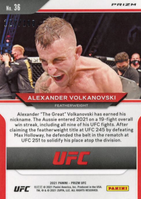 2021 Panini Prizm UFC Alexander Volkanovski #36 - Blue #/199