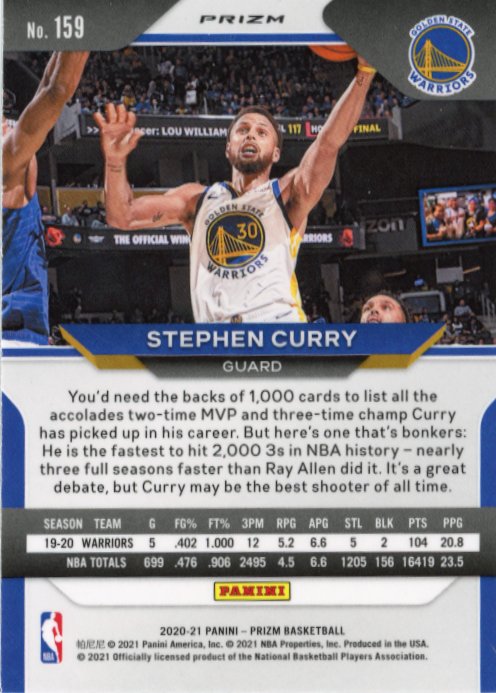 2020/21 Panini Prizm Stephen Curry #159 - Purple Wave Warriors