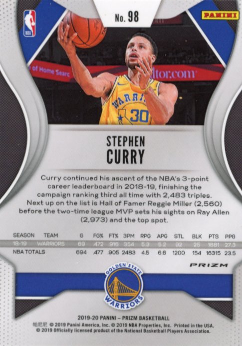 2019/20 Panini Prizm Stephen Curry #98 - Red White Blue Warriors