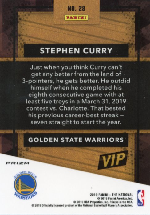 2019 Panini National Stephen Curry #28 - Velocity Warriors