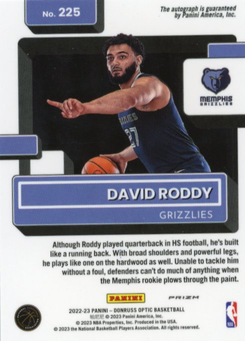 2022/23 Panini Donruss Optic David Roody Rated Rookie #225 - Autograph Silver Grizzlies