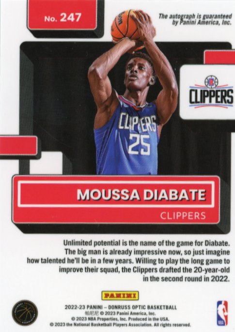 2022/23 Panini Donruss Optic Moussa Diabate Rated Rookie #247 - Autograph Clippers