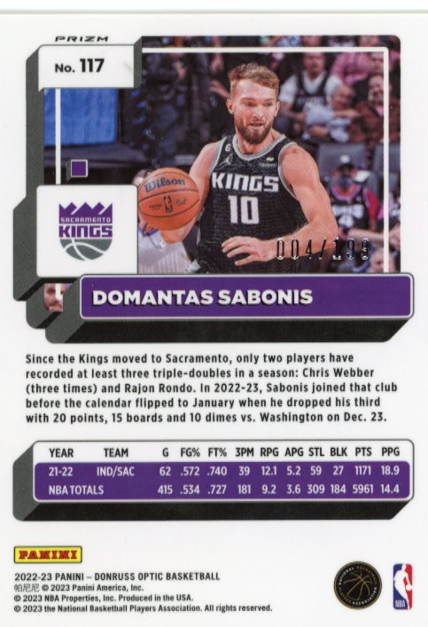2022/23 Panini Donruss Optic Domantas Sabonis #117 - Orange #/199
