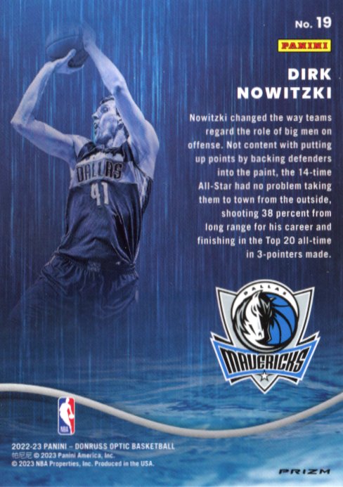 2022/23 Panini Donruss Optic Dirk Nowitzki #19 Raining 3s #19 - Mavericks