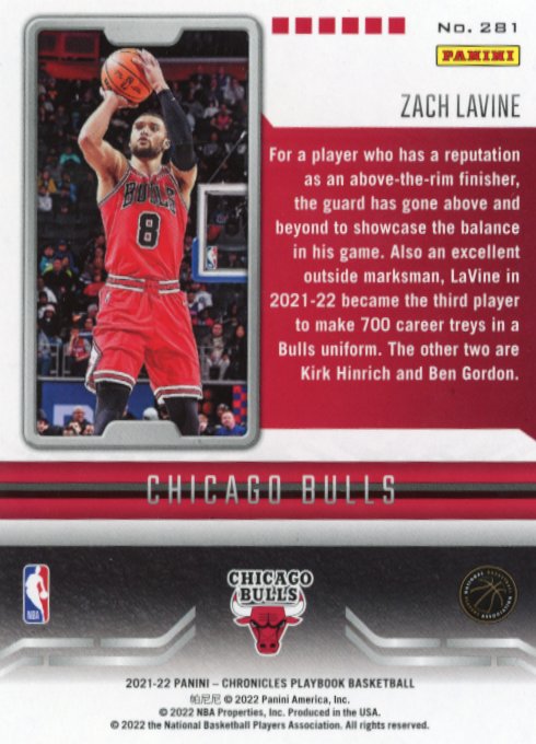 2021/22 Panini Chronicles Playbook Zach Lavine #281 - Orange Bulls