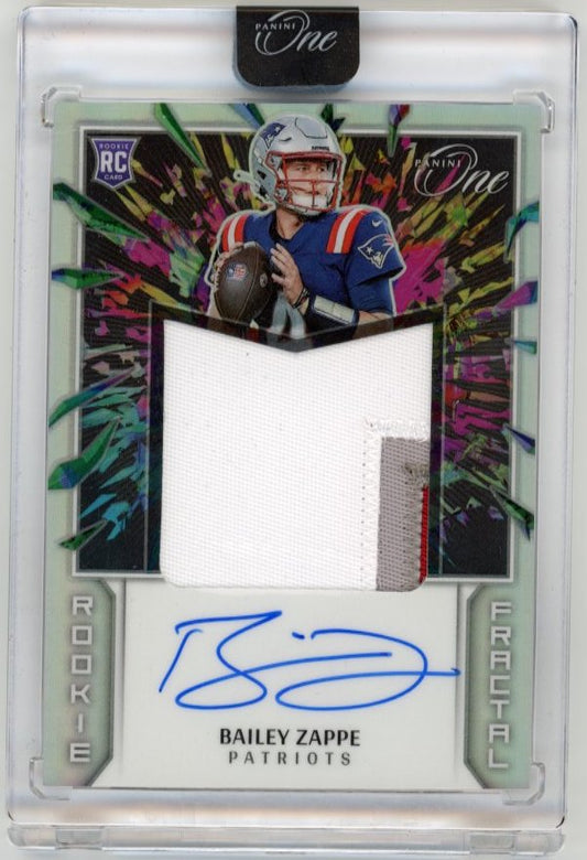 2022 Panini One Bailey Zappe Rookie Fractal RC #392 - Autograph Relic #/50 Patriots