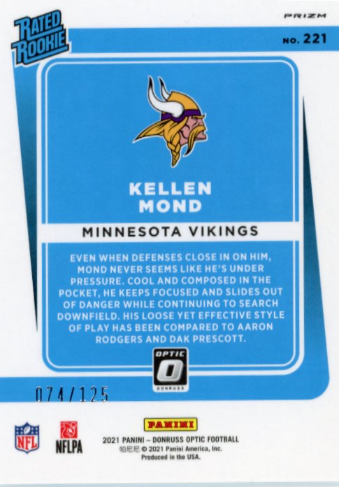 2021 Panini Donruss Optic Kellen Mond Rated Rookie #221 - Disco Vikings