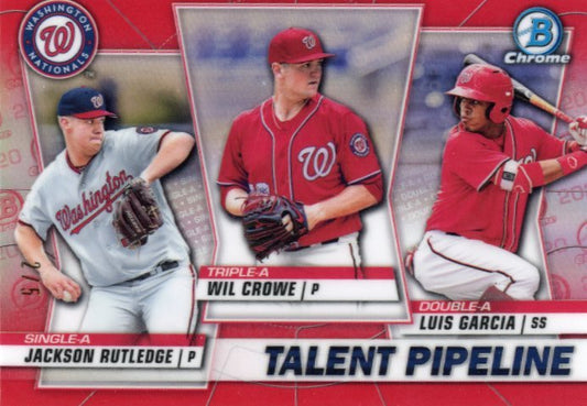 2020 Bowman Chrome Jackson Rutledge Will Crowe Luis Garcia #TP-WAS - #/5 Red Nationals