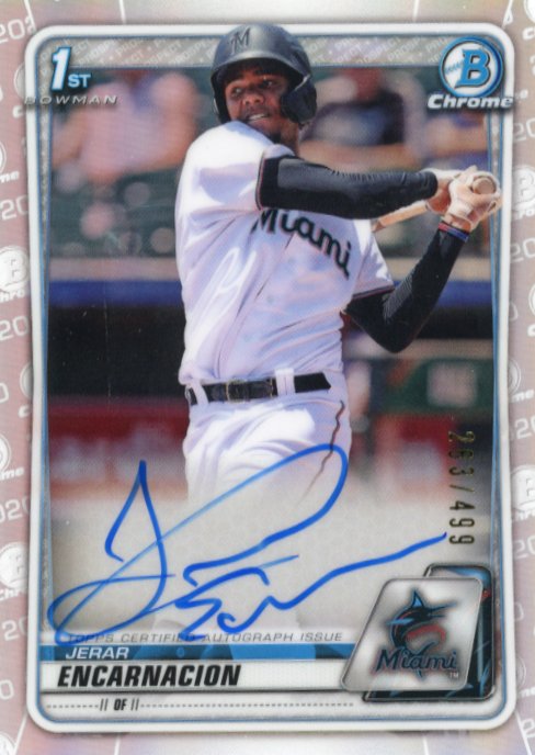2020 Bowman Chrome Jerar Encarnacion 1st #CPA-JE - #/499 Refractor Autograph Marlins