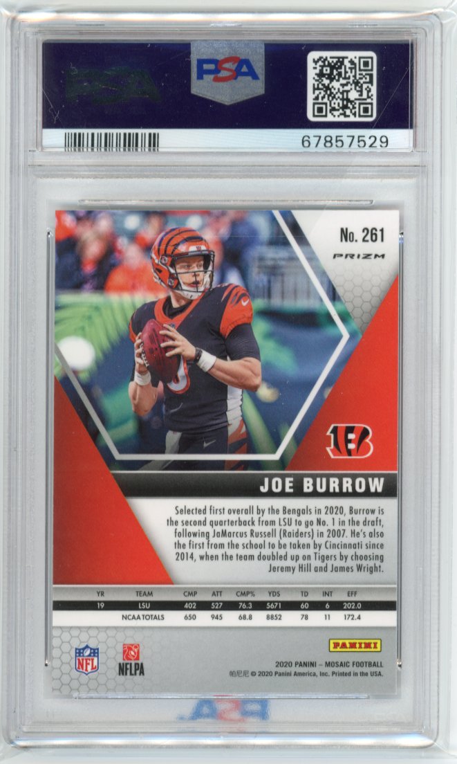 2020 Panini Mosaic Joe Burrow NFL Debut RC #261 - Pink Camo PSA 9 Bengals