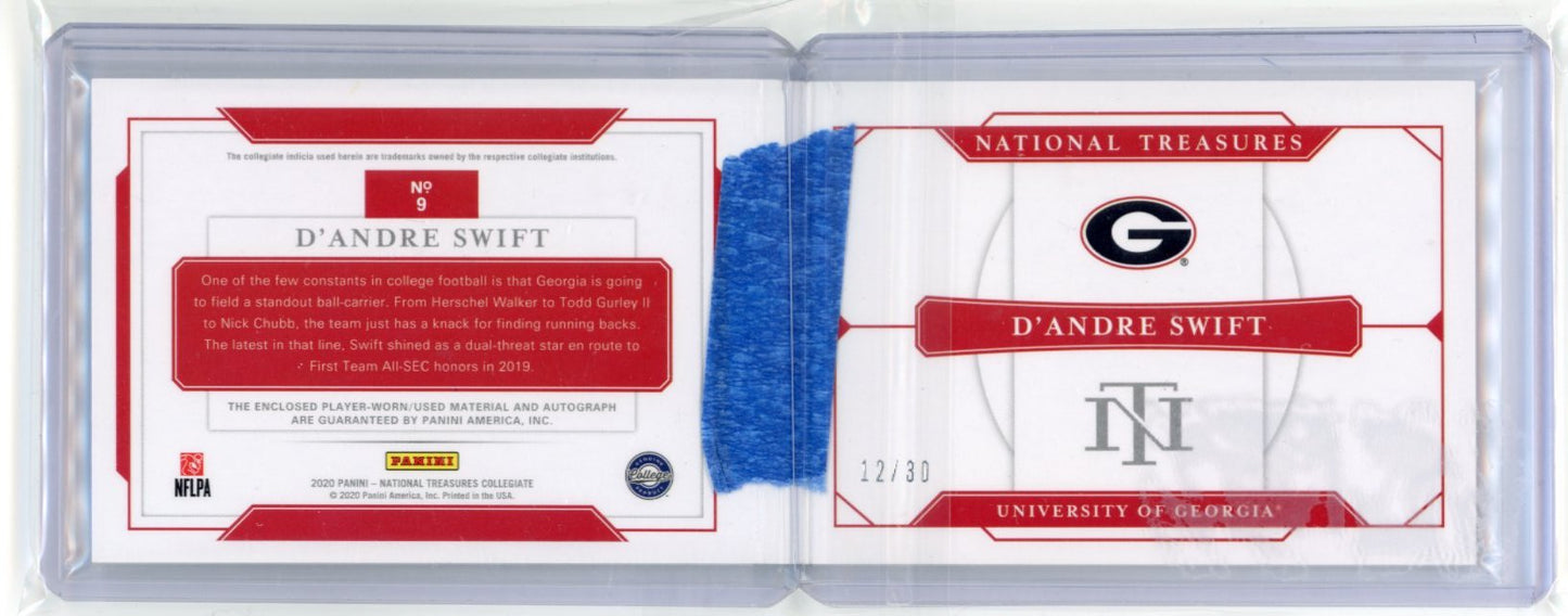 2020 Panini National Treasures Collegiate D'Andre Swift RC #9 - #/30 Autograph Dual Relic Booklet Bulldogs
