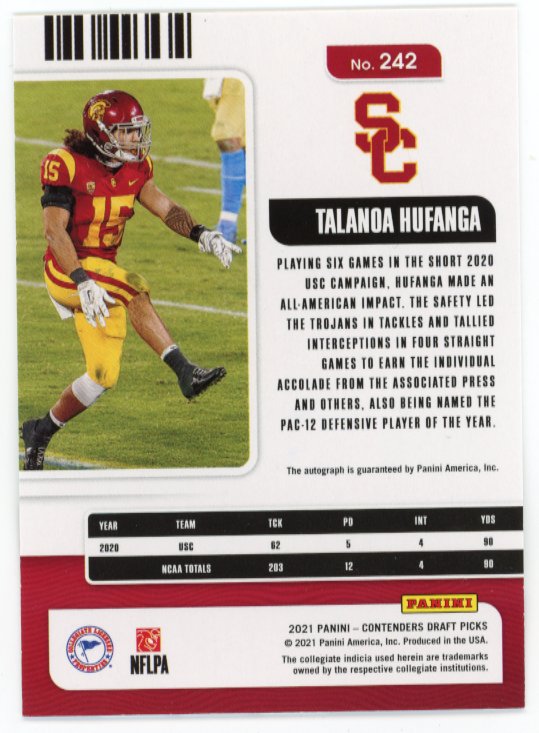 2021 Panini Contenders Draft Picks Talanoa Hufanga College Ticket RC #242 - Autograph USC