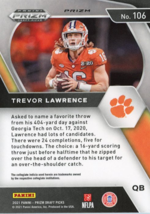 2021 Panini Prizm Draft Picks Trevor Lawrence RC #106 - Orange Cracked Ice Jaguars