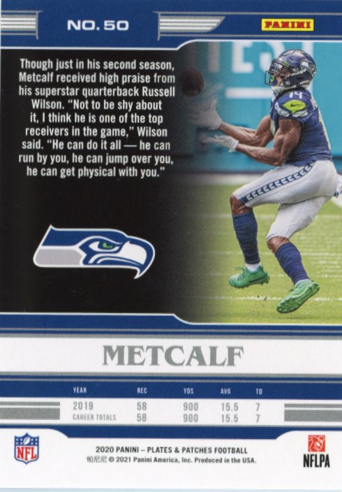 2020 Panini Plates & Patches DK Metcalf #50 - #/65 Orange Seahawks