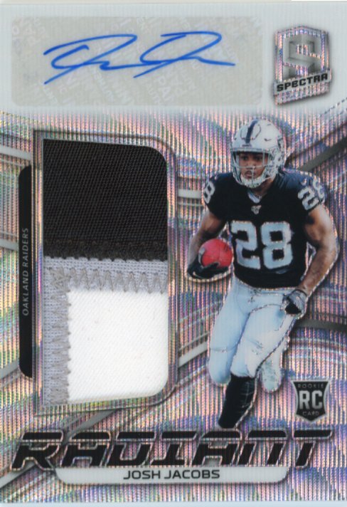 2019 Panini Spectra Josh Jacobs Radiant RC #RRPS-4 - #/25 Autograph Relic Raiders