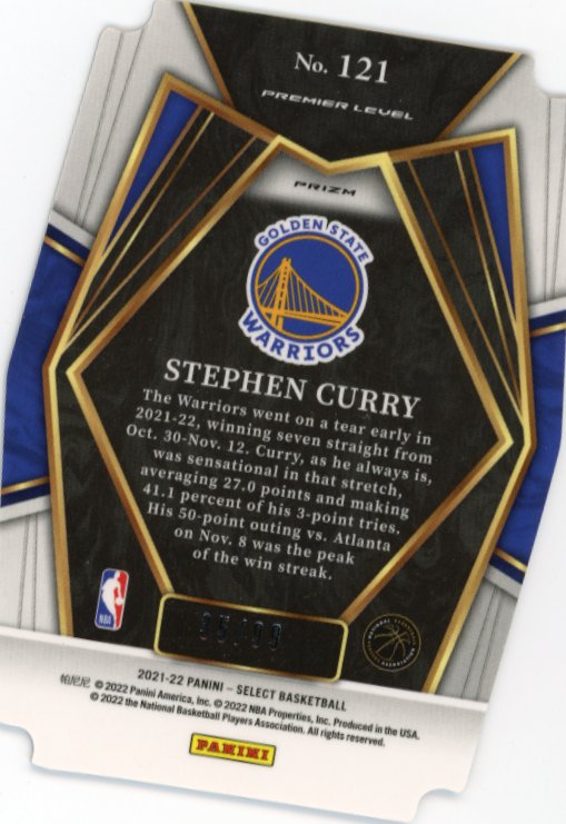 2021/22 Panini Select Stephen Curry Premier Level #121 - #/99 Purple Die-Cut Warriors