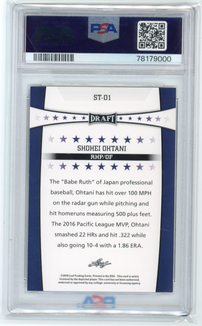 2018 Leaft Draft Shohei Ohtani #ST-01 - Draft Stars PSA 10 Angels