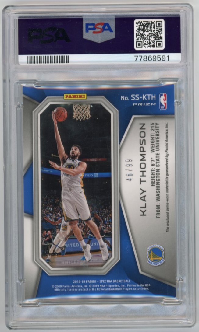 2018 Panini Spectra Klay Thompson #SSKTH - #/99 Spectacular Swatches PSA 7 Warriors