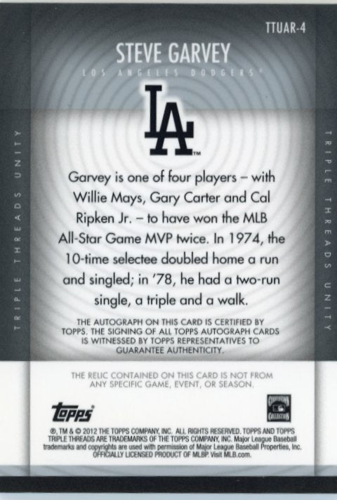 2012 Topps Triple Threads Steve Garvey #TTUAR-4 - Relic Autograph #/99 Dodgers