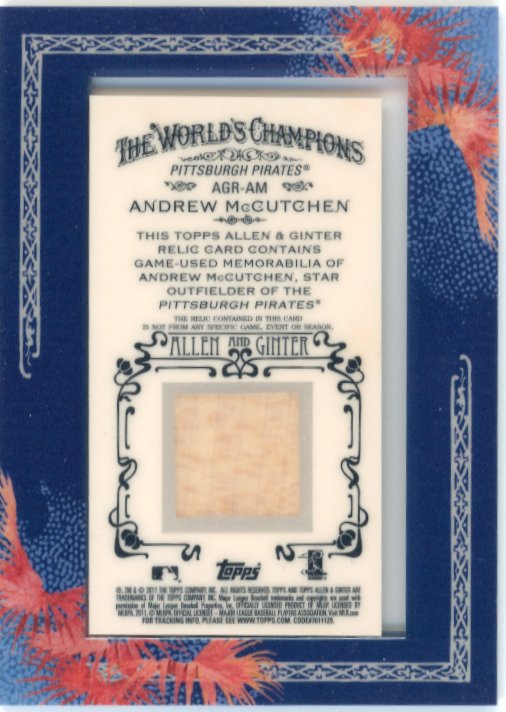 2011 Topps Allen & Ginter Andrew McCutchen #AGR-AM - Relic Pirates