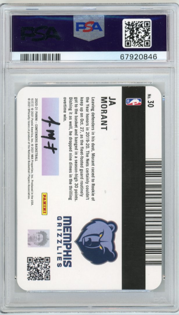 2020/21 Panini Contenders Ja Morant License To Dominate #30 - PSA 10 Grizzlies