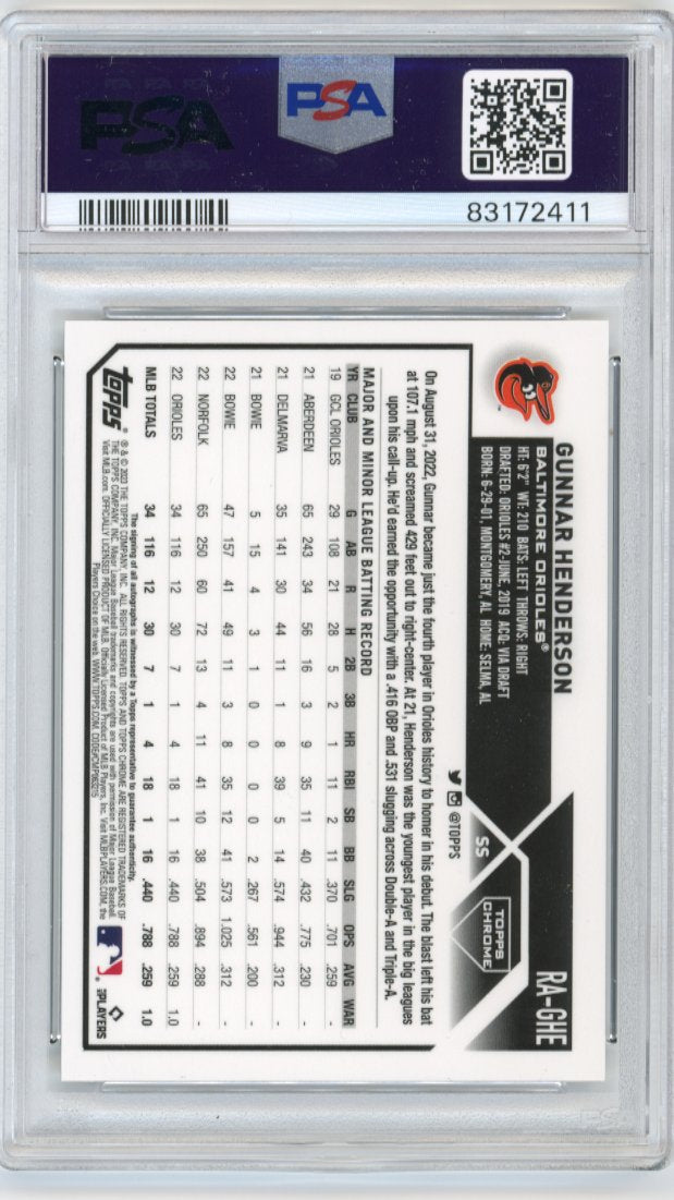 2023 Topps Chrome Gunnar Henderson RC #RA-GHE - Autograph PSA 9 Orioles