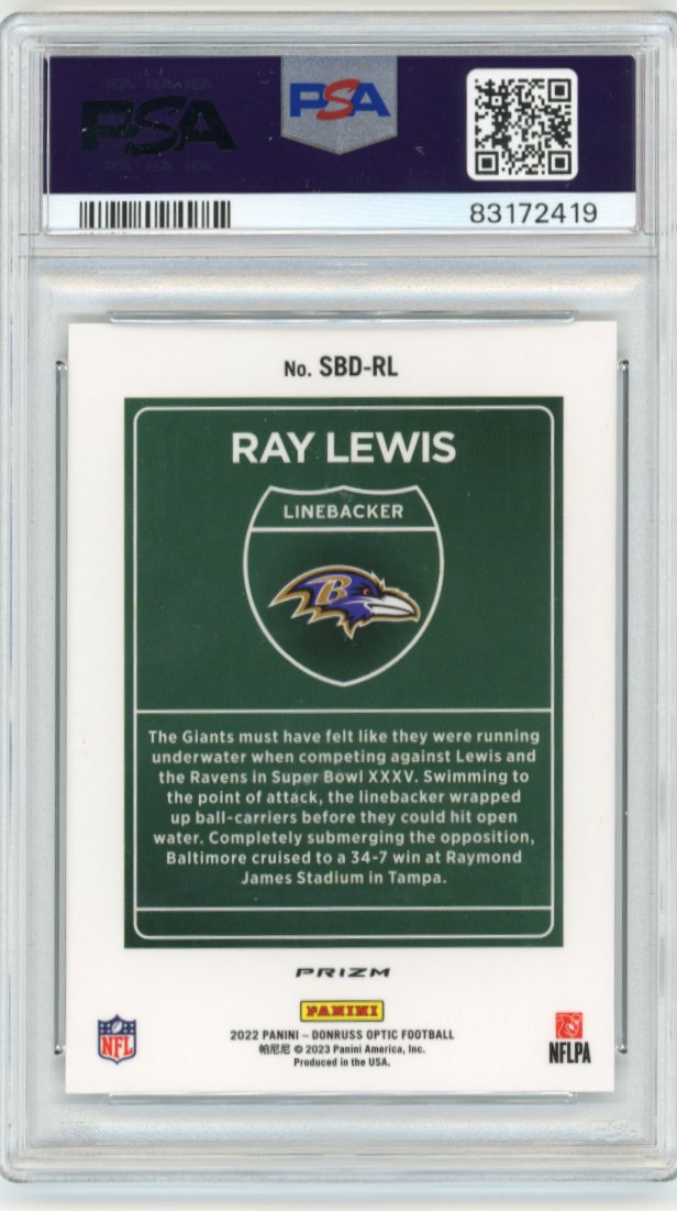 2022 Panini Donruss Optic Ray Lewis Downtown #SBD-RL - PSA 9 Ravens