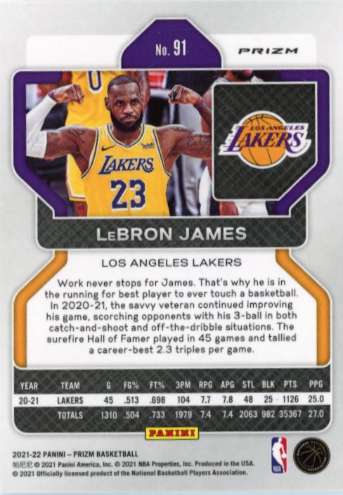2021/22 Panini Prizm Lebron James #91 - Green Prizm Lakers