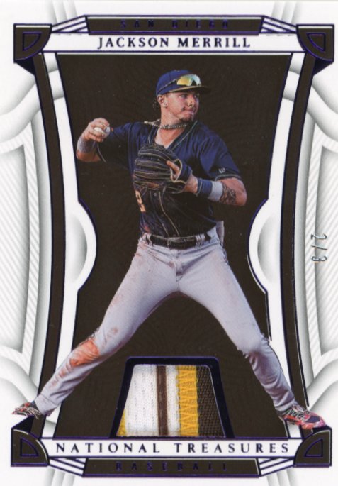 2023 Panini National Treasures Jackson Merrill #69 - Relic Purple #/3 Padres