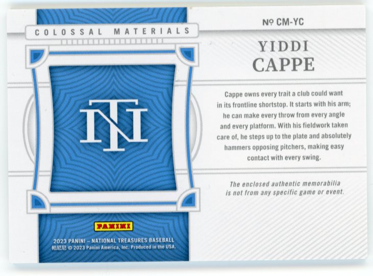2023 Panini National Treasures Yiddi Cappe Colossal #CM-YC - Relic #/25 Marlins
